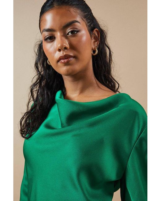 Oasis Green Petite Occasion Satin Cowl Mini Dress