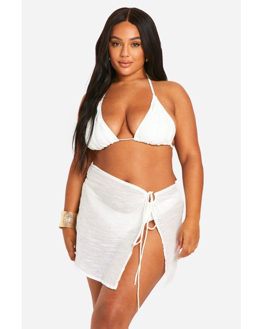 Plus Ring Detail Mini Beach Skirt Boohoo de color White