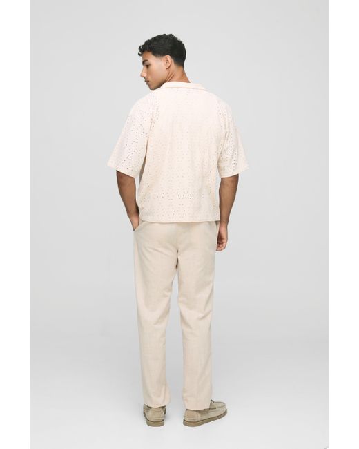 BoohooMAN Kastiges Oversize Lochmuster-Hemd in Natural für Herren