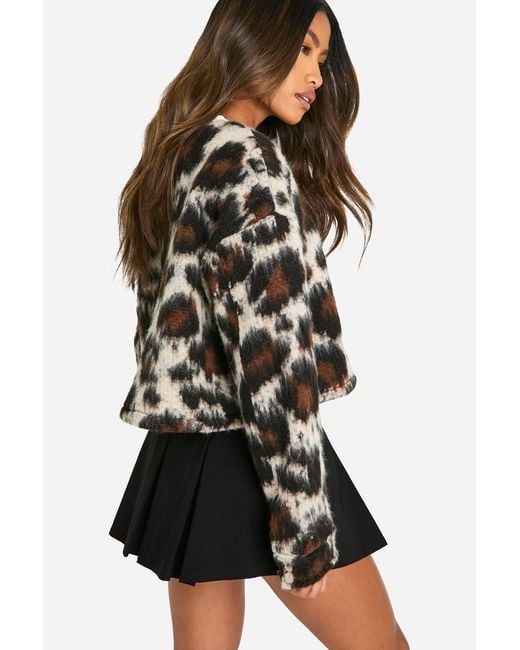 Boohoo Black Leopard Wool Look Bomber Jacket