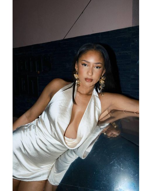 Nasty Gal Blue Textured Satin Cowl Front Mini Dress