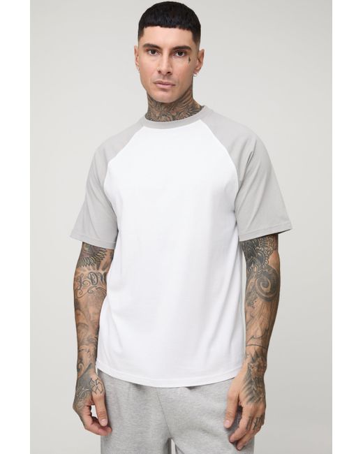 BoohooMAN White Tall Regular Fit Raglan Sleeve T-shirt for men
