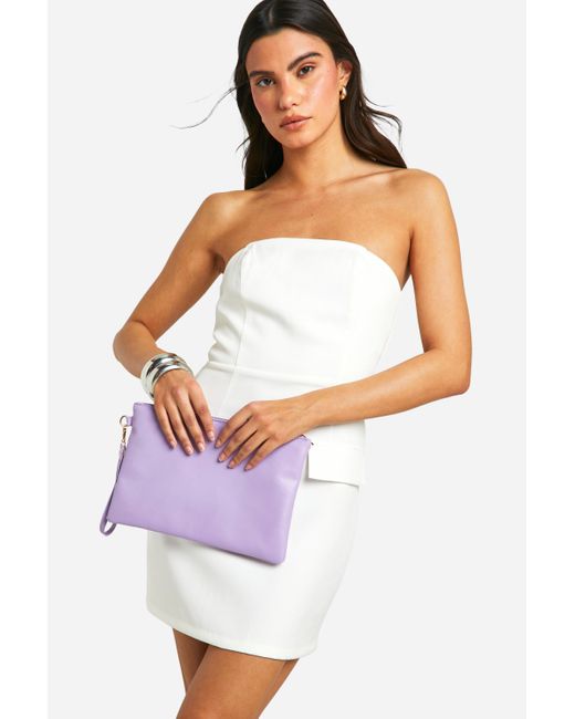 Lilac Zip Top Clutch Bag Boohoo de color Purple