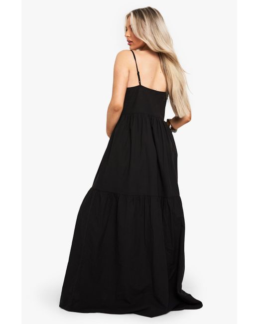 Boohoo Black Maternity Tiered Linen Look Strappy Maxi Dress