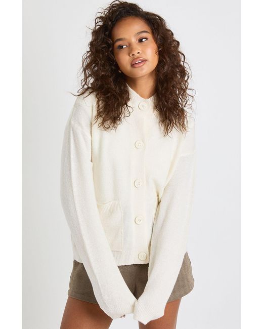High Neck Knit Cardigan Boohoo de color White