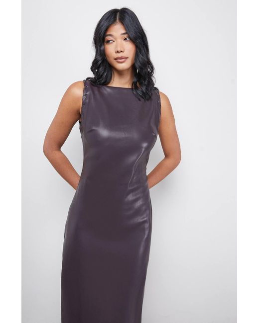 chinese dress ladies PORTER Purple Leather Long Sleeve Midi dress Size Small main image 0