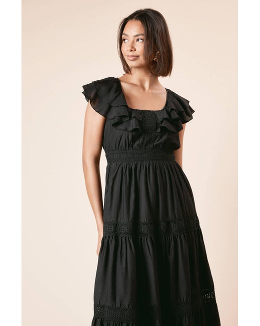 Dorothy Perkins Black Trim Ruffle Shoulder Maxi Dress