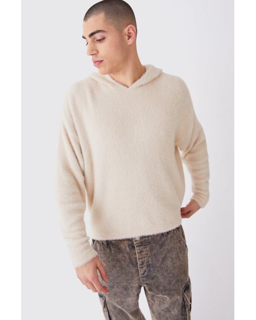 BoohooMAN Multicolor Fluffy Knitted Boxy Hoodie for men