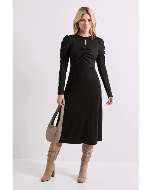 midi dresses dorothy perkins Women's Bubble Sleeve Waistband Midi Dress, Cream