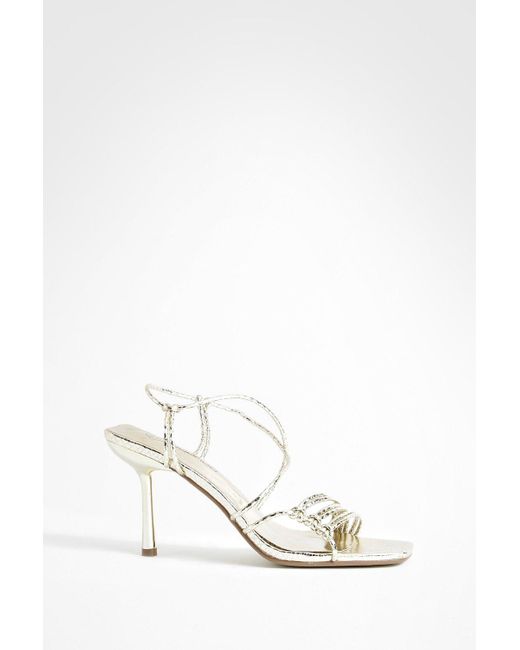 Boohoo White Knot Detail Strappy High Heels