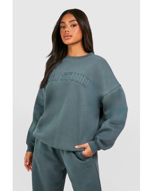 Boohoo Blue Dsgn Studio Self Fabric Applique Oversized Sweatshirt