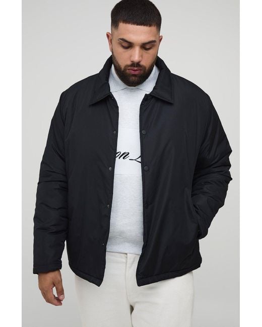 BoohooMAN Plus Regular Fit Padded Collared Coach Jacket in Blue für Herren
