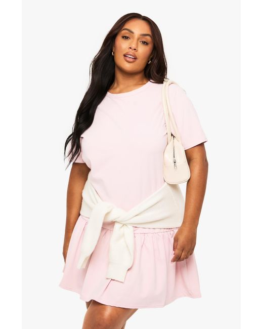 Boohoo Pink Plus Drop Hem Smock Dress
