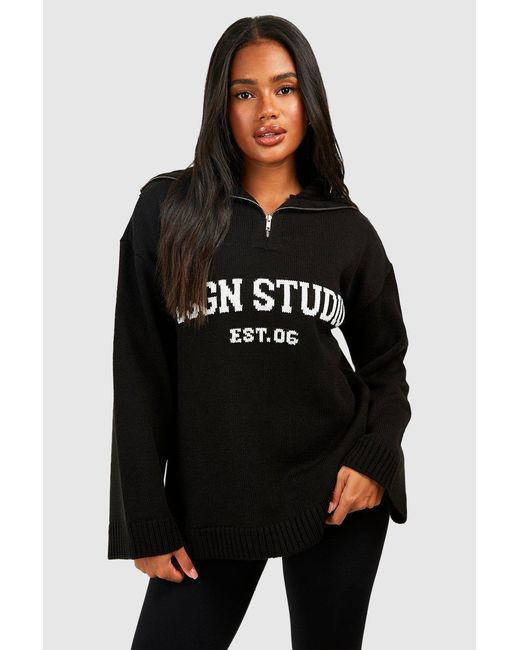 DSGN Studio Black Oversized Zip Neck Sweater