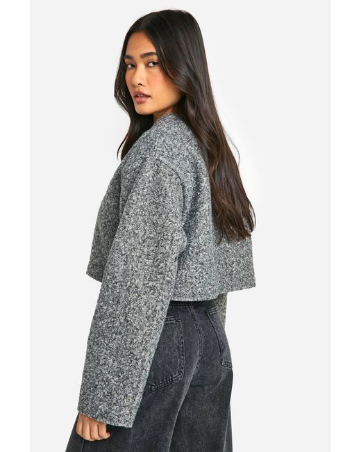 Boohoo Gray Wool Look Cropped Jacket