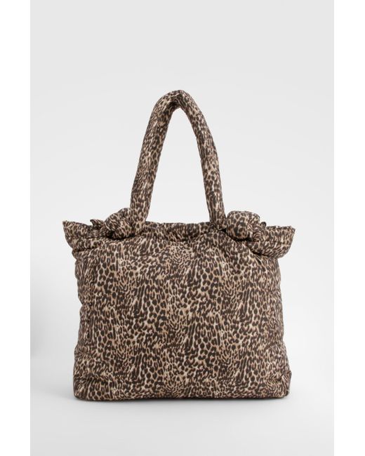 Nylon Leopard Knot Handle Tote Bag Boohoo de color Brown