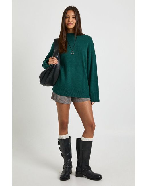 Super Soft Turn Up Cuff Oversized Knitted Jumper Boohoo de color Green