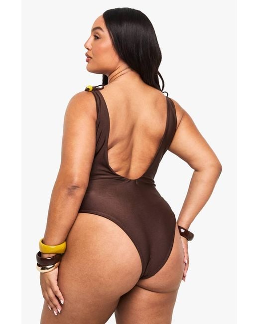Boohoo Black Plus Bead Charm Backless Bathing Suit