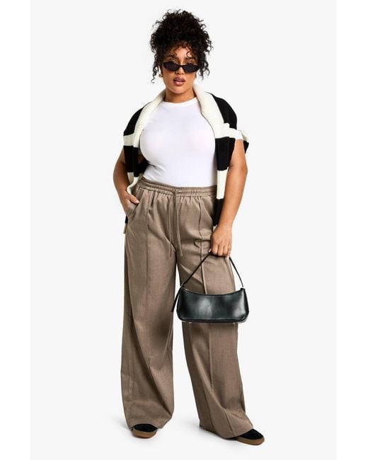 Boohoo Gray Plus Pintuck Elasticated Waisted Trouser