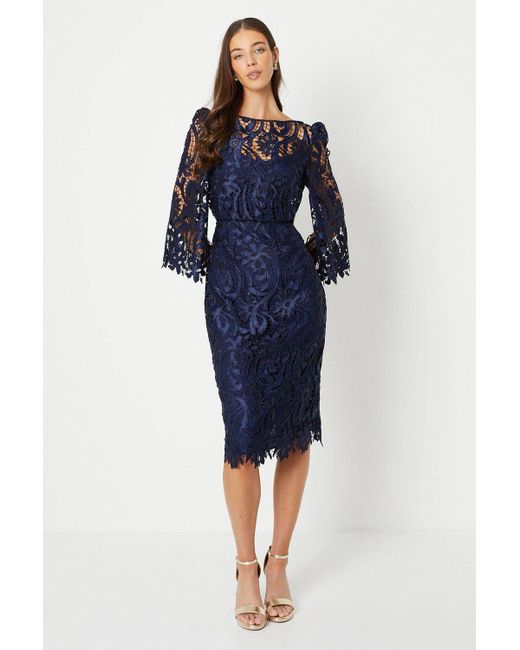 coast blue lace dress Cornflower Blue Coast Lace Tiered Detail Strappy Midi Dress