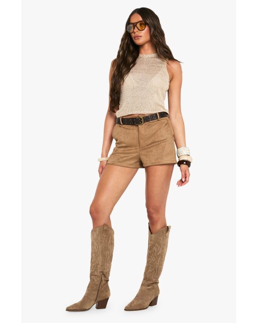 Top De Punto Con Lentejuelas Y Cuello Alto Boohoo de color Brown