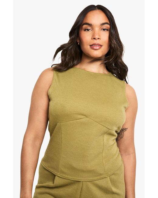 Plus Knitted Seam Detail Top Boohoo de color Green