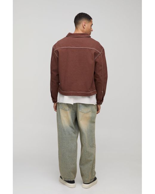 BoohooMAN Harrington-Jacke mit Kontrast-Naht in Brown für Herren