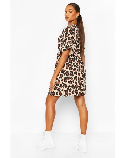 boohoo leopard print smock dress