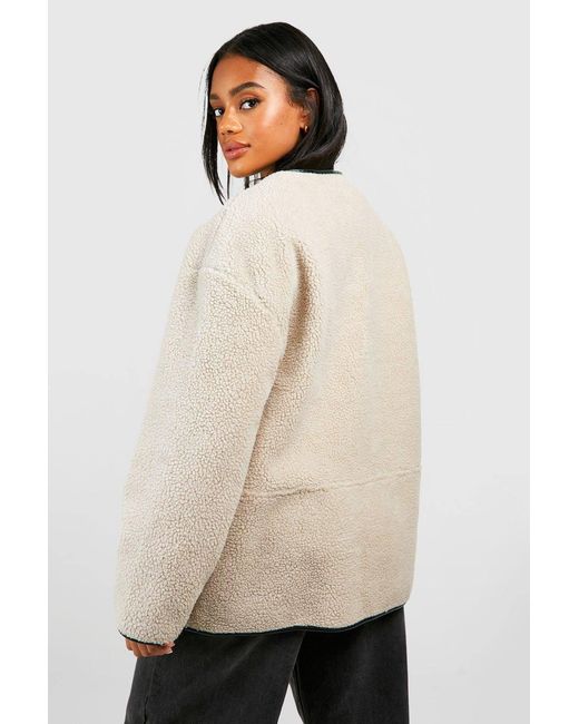 Boohoo White Toggle Button Teddy Jacket