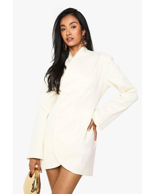 Boohoo White Tailored Collarless Wrap Blazer Dress