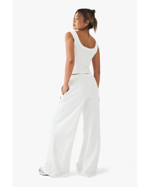 Boohoo White Dsgn Studio Embroidered Rib Mid Waist Trouser