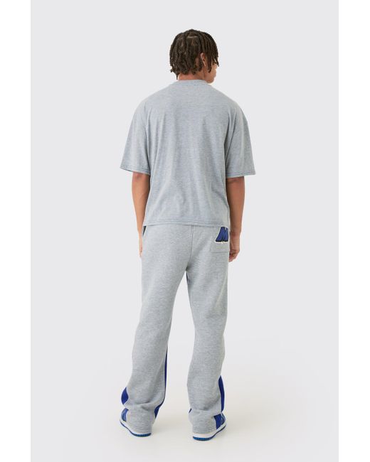 BoohooMAN Blue Oversized Boxy Contrast Stitch T-shirt Gusset Jogger Set for men