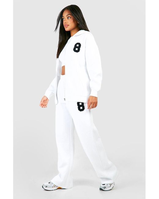 Boohoo White Towelling Applique Slogan Zip Through Hooded Tracksuit