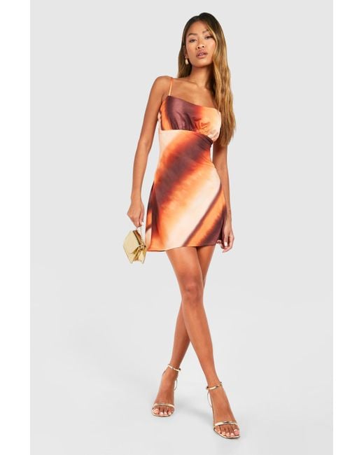 Boohoo Orange Ombre Mini Slip Dress