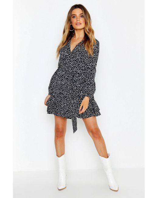 wrap front ruffle dress