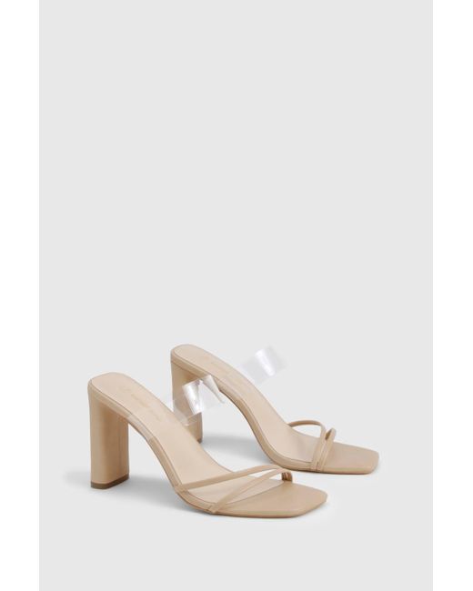 Boohoo Natural Wide Fit Clear Double Strap High Heeled Mules