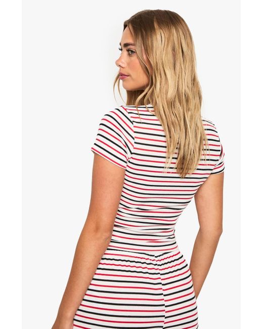 Boohoo White Stripe Crew Neck Baby Tee