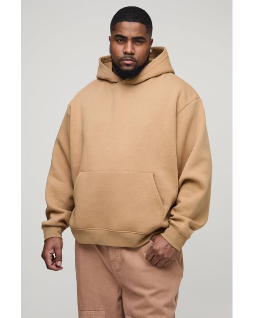 Sudadera Plus Básica Oversize Recta Con Capucha Y Estampado De 330G/M2 Boohoo de color Natural