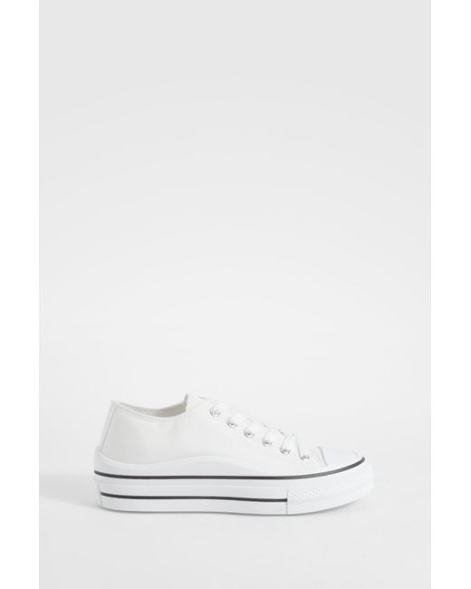 Boohoo White Platform Chunky Low Lace Up Sneakers
