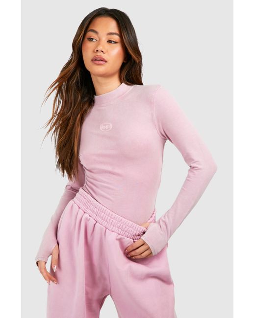 Boohoo Pink Dsgn Studio Washed Long Sleeve One Piece