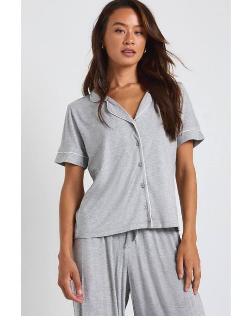 Boohoo Gray Tall Premium Modal Piping Detail Short Sleeve Shirt & Trousers Pyjama Set