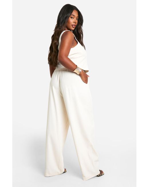 Boohoo Natural Plus Hook And Eye Corset And Slouchy Wide Leg Trouser Co-ord