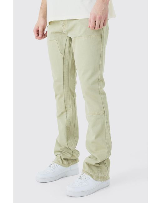 BoohooMAN Green Tall Slim Rigid Flare Gusset Detail Jeans for men