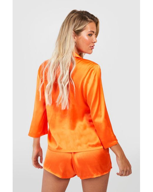 Boohoo Orange Oversized Satin Short Pyjama Set