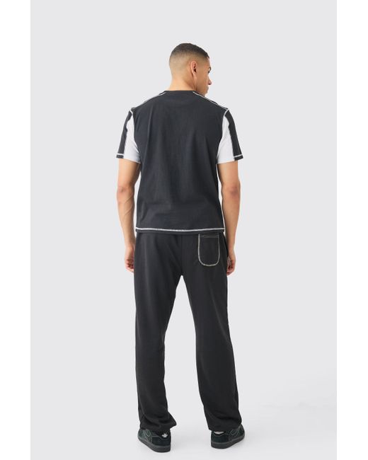 BoohooMAN Regular Fit Contrast Stitch Heavyweight Ofcl T-shirt in Black für Herren