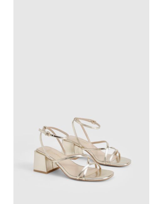 Boohoo White Metallic Crossover Strap Detail Low Block Heels
