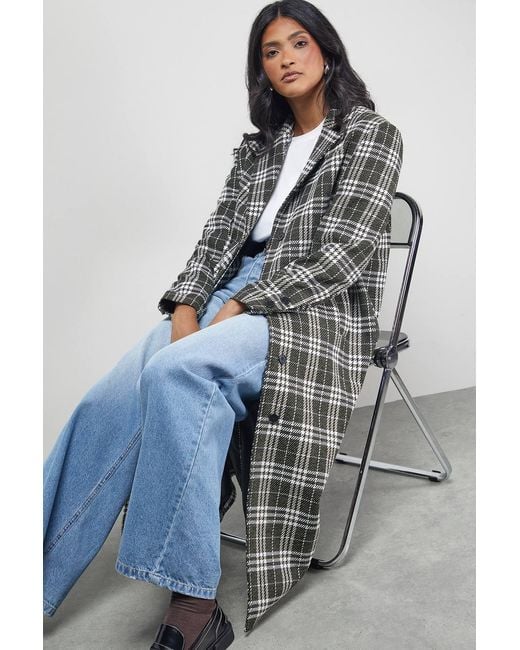 Warehouse Blue Flanneled Oversized Maxi Coat