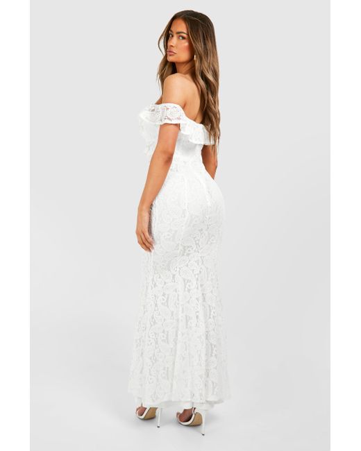 Boohoo White Lace Ruffle Bandeau Maxi Dress