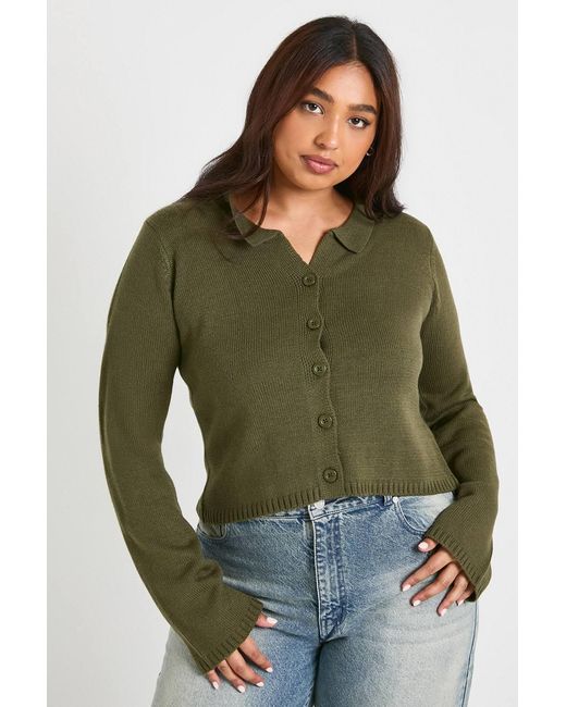 Boohoo Green Plus Collared Button Down Top