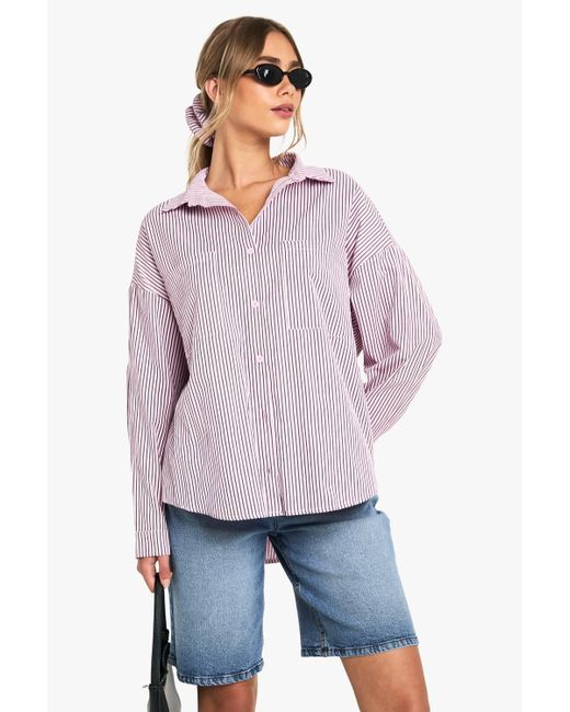Boohoo Purple Stripe Oversized Shirt & Scrunchie Set